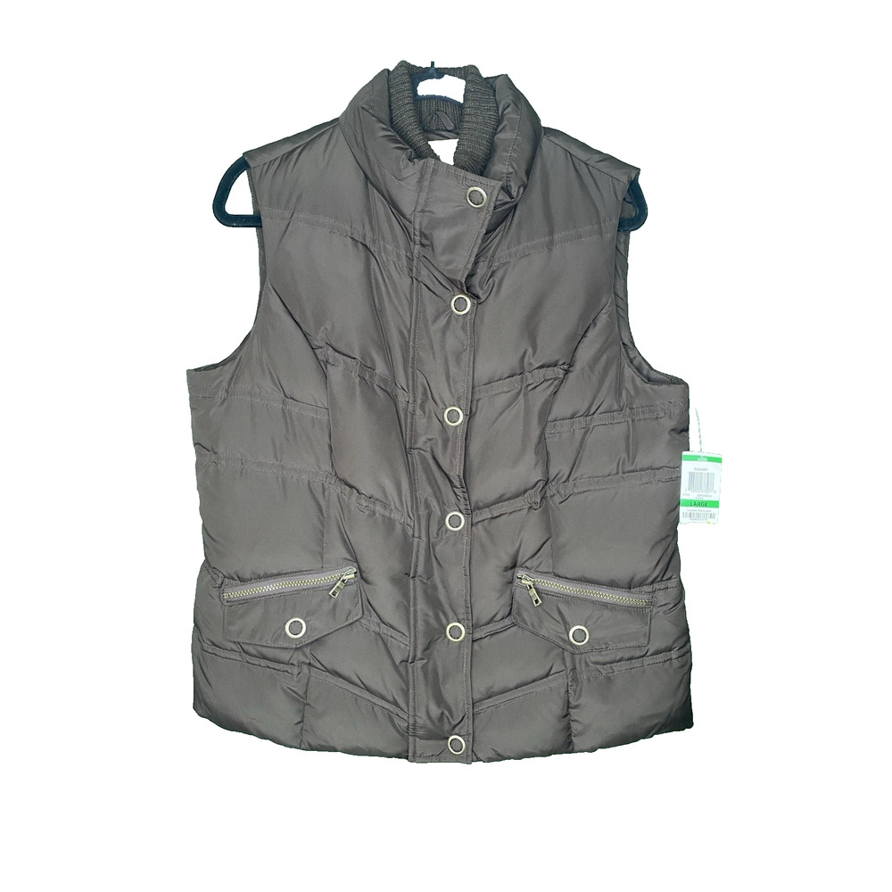 NEW Charter Club Down Puffer Vest Womens Large Brown Ski Vacation Cold Weather